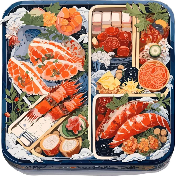 寿司と魚日本料理寿司サーモン魚 — ストックベクタ