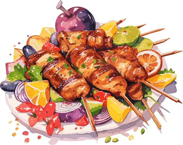 Chicken Skewers Vegetables Chicken Kebab — Stock Vector