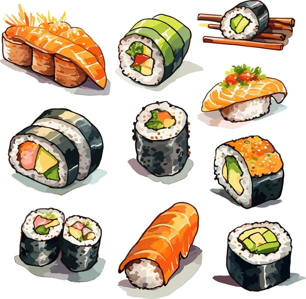 Set Sushi Rolls Salmon — Stock Vector
