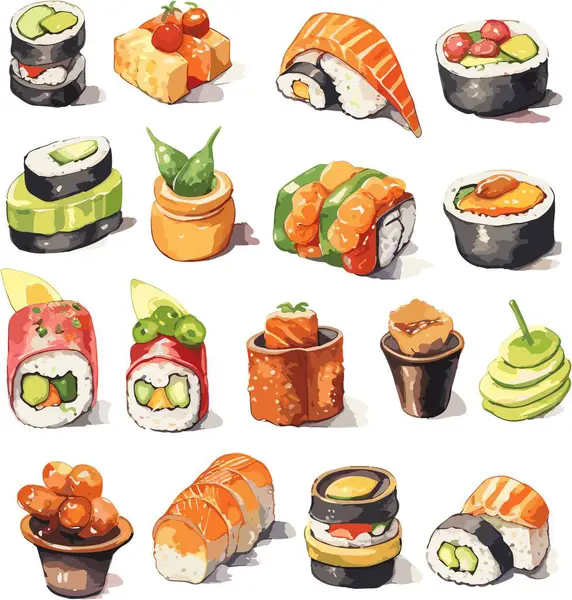 Ensemble Rouleaux Sushi Rouleaux Sushi — Image vectorielle