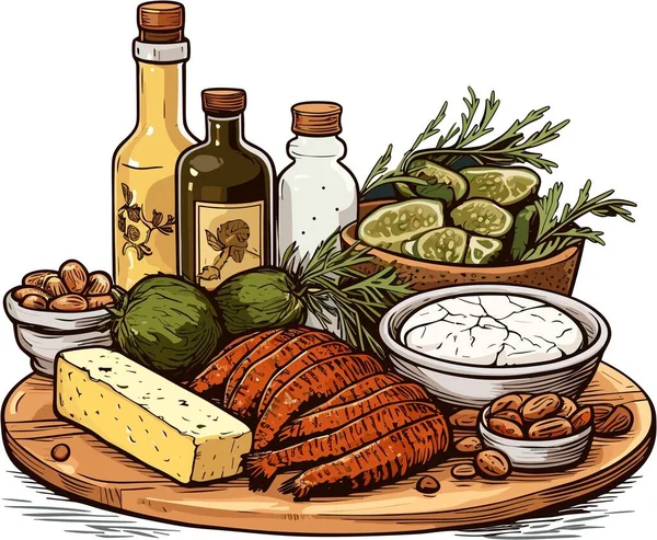 Keto Diet Illustration Vector Clipart Avocado Olive Oil Meet Vegetable — Stock Vector