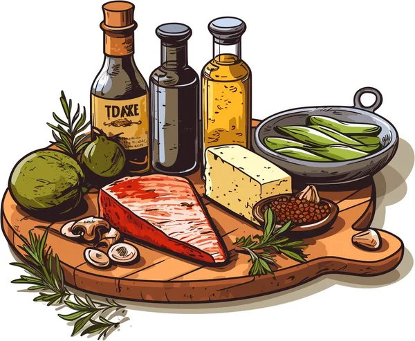 Keto diyet illüstrasyon vektörü avokado, zeytin yağı, tanışma ve sebze ile birleşir 