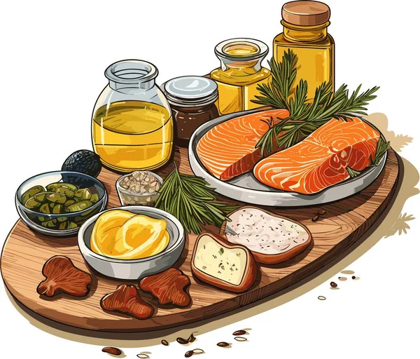 Keto Diet Illustration Vector Clipart Avocado Olive Oil Meet Vegetable — Stock Vector