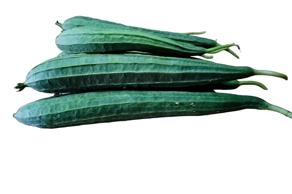 Groene Courgette Hand Witte Achtergrond — Stockfoto