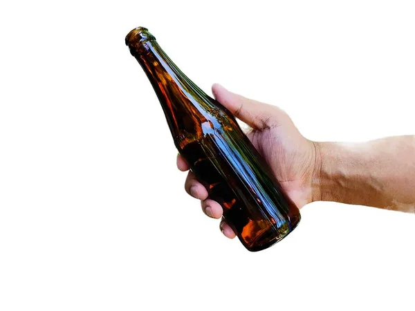 Ręka Butelką Piwa Białym Tle — Zdjęcie stockowe