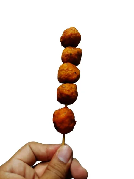 Delicious Fried Meatballs Skewers — Stock Photo, Image