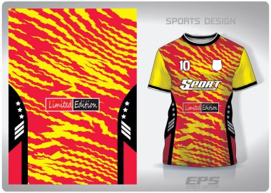 Vector spor gömlek arka plan görüntüsü. Kırmızı sarı zigzag kaplan desenli tasarım, illüstrasyon, spor tişörtü için tekstil arka plan, futbol forması