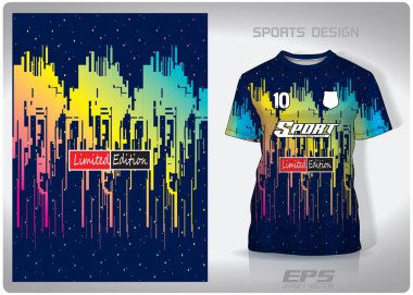 Vector spor gömlek arkaplan resmi. Gökkuşağı desenli bina silueti tasarımı, illüstrasyon, spor tişörtü için tekstil arka plan, futbol forması