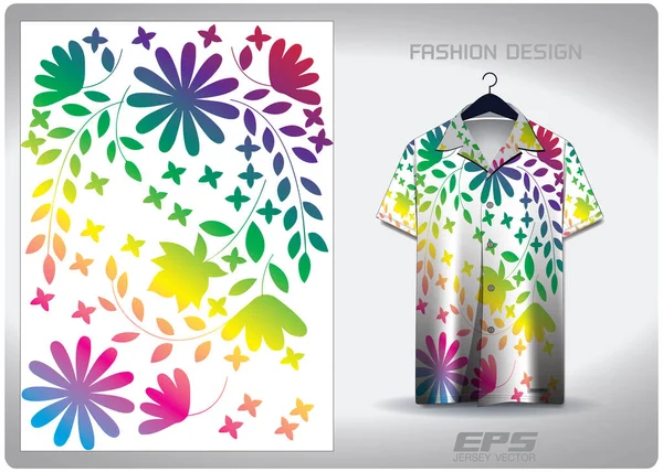 Vector Hawaiian Shirt Background Image Drawing Rainbow Flowers Pattern Design — Archivo Imágenes Vectoriales