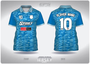 EPS forması spor gömlek vektörü. Mavi deniz dalgası desenli tasarım, illüstrasyon, V yaka poloshirt için tekstil arka plan, futbol forması poloshirt