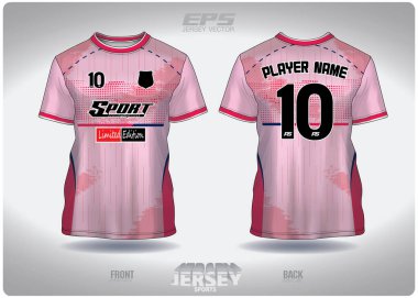 EPS forması spor gömlek vektörü. Pembe çizgiler dikey çizgiler desen tasarımı, illüstrasyon, yuvarlak boyun spor tişörtü için tekstil arka plan, futbol forması