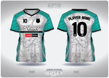 EPS formalı spor gömlek vektörü. Nane yeşili çerçeve desenli beyaz salata, illüstrasyon, V yaka spor tişörtü için tekstil arka plan, futbol forması