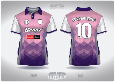 EPS forma spor gömlek vektörü. Mor ve pembe duvar kiremit deseni tasarımı, illüstrasyon, poloshirt sporu için tekstil arka plan, futbol forması poloshirt