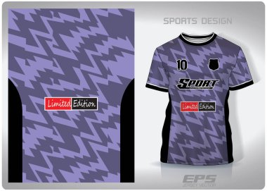 Vektör spor gömleği arkaplan resmi. Mor ve siyah zigzag dalgalı desen tasarımı, illüstrasyon, spor tişörtü için tekstil arka planı, futbol forması