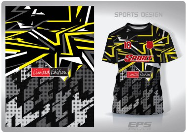 Vektör spor gömleği arkaplan resmi. Sarı siyah benekler ve çatlak desen tasarımı, illüstrasyon, spor tişörtü için tekstil arka planı, futbol forması tişörtü.