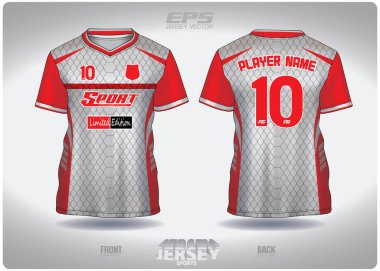 EPS forması spor gömlek vektörü. Kırmızı ağ desenli tasarım, illüstrasyon, V yaka spor tişörtü için tekstil arka plan, futbol forması