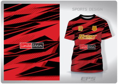 Vektör spor tişörtü arka plan resmi. Kırık plaka, kırmızı siyah benekli desenli desen tasarımı, illüstrasyon, spor tişörtü için tekstil arka planı, futbol forması tişörtü.