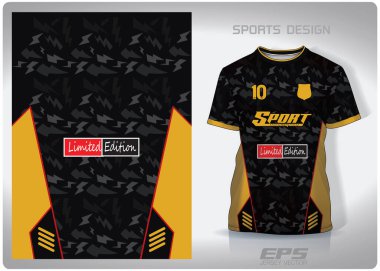 Vektör spor tişörtü arkaplan resmi. Çeşitli tipler. Şimşek sarı desenli tasarım, illüstrasyon, spor tişörtü için tekstil arka plan, futbol forması.