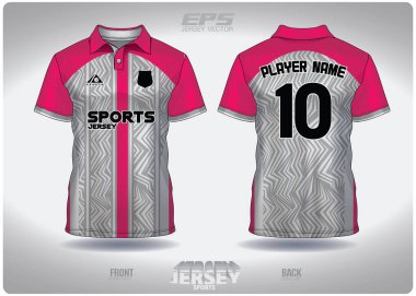 EPS forması spor gömlek vektörü. Pembe beyaz parmaklıkların arkasındaki zikzak desen tasarımı, illüstrasyon, poloshirt için tekstil arka planı, futbol forması poloshirt