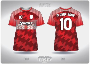 EPS forması spor gömlek vektörü. Kırmızı boya beyaz süsleme desenli tasarım, illüstrasyon, yuvarlak boyun spor tişörtü için tekstil arka plan, futbol forması