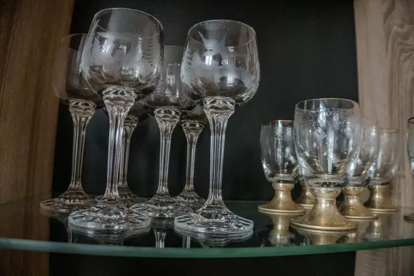 Old wine glasses, with drawings for the hunter. Czech. High quality photo