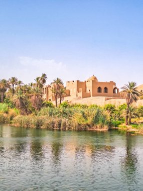 Mısır 'ın Luxor yakınlarındaki Nil Nehri' nde geleneksel bir kasaba manzarası. Yüksek kalite fotoğraf