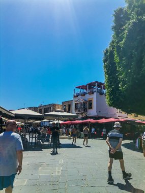 Rodos - Yunanistan - 2 Temmuz 2022 Rodos Dünya Mirası Şehri. Eski Rodos Kasabası Dünya Mirası Şehri, UNESCO, Yunanistan. Yüksek kalite fotoğraf