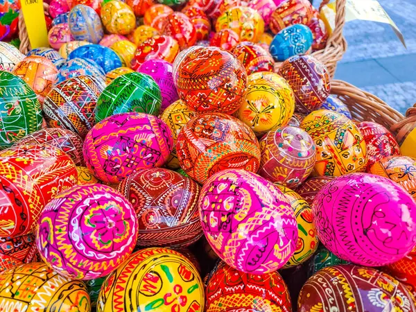 Ovos Páscoa Feitos Mão Multicoloridos Pysanka Ucraniano Decorado Com Cera — Fotografia de Stock