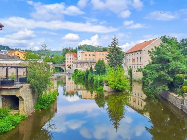 Beautiful view from the bridge to the river Berunka wth ducks in Beroun, Czech. High quality photo clipart