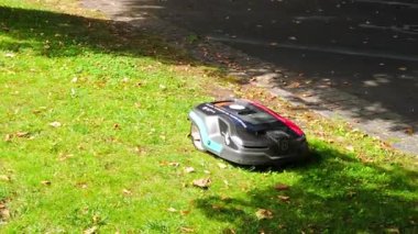 Robot Çim Biçme Makinesi yazın öğleden sonra otomatikman arka bahçedeki çimleri biçer. Çevre dostu elektrikli çim biçme makinesi. Yüksek kaliteli FullHD görüntüler