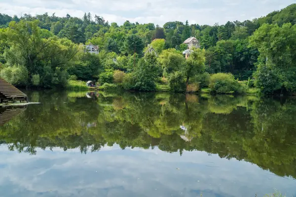 Sammer Nehri 'nin, Berounka' nın, ormanın ve dağların güzel manzarası, Çek. Yüksek kalite fotoğraf