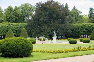 Podebradi- Çek- 27 Temmuz 2024 Leda kuğu ve park gezintisi, spa kasabası Podebrady. Yüksek kalite fotoğraf