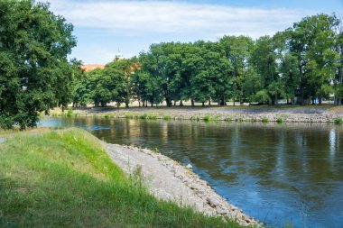 Elbe river embankment, spa town Podebrady, Central Bohemia, Czech republic. High quality photo clipart