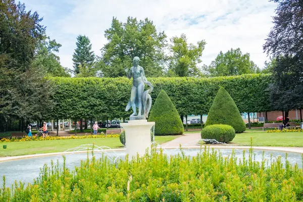 Podebradi- Çek- 27 Temmuz 2024 Leda kuğu ve park gezintisi, spa kasabası Podebrady. Yüksek kalite fotoğraf