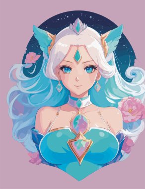 Uzun saçlı sevimli çizgi film perisi.