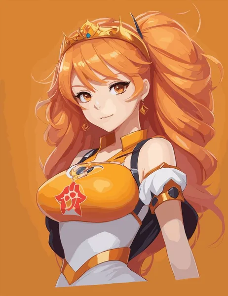 Vector Cartoon Cute Girl Orange Dress Orange Hair — Stock Vector