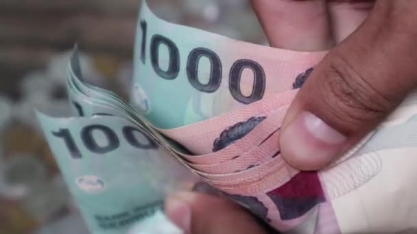 Close Person Counting Thousand Rupiah Notes One One — Stok Video