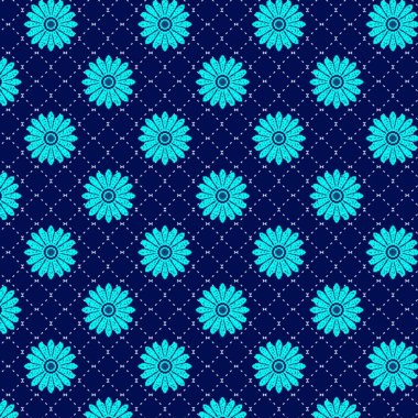 light blue flower on dark blue seamless pattern