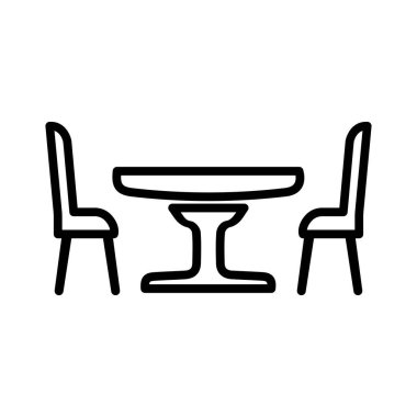 Sandalye ikonlu masa. Web sitenizin tasarımı, logosu, uygulaması için Bistro yuvarlak masa sembolü. Vektör illüstrasyonu