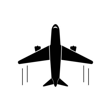 Uçak simgesi. Beyaz arka planda siyah düz vektör çizimi.