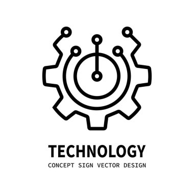 Teknoloji teçhizatı konsepti iş logosu şablonu tasarımı. Çarklı tamirci tabelası. Bilgisayar ağı SEO simgesi. Arama motoru optimizasyonu. Çizgi tarzı. Grafik tasarım elementi. Vektör illüstrasyonu