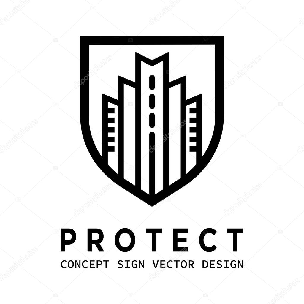 Guard shield business concept logo. Protection security icon sign. Savety protect symbol. Building construction sign. Security icon. Corporate identity. Vector illustration.