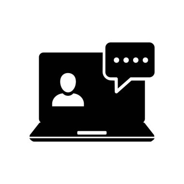 Çevrimiçi sınıf katı simge giyin. Çevrimiçi buluşma eğitimi. Sanal öğrenme kursu. Öğretmen sınıfın akış oyuncusuyla konuşuyor. Beyaz arkaplan EPS 10 üzerinde düz pictogram vektör çizimi tasarımı