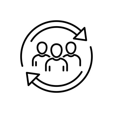 İşbirliği stratejisinde takım çalışması ortaklığı. Ekip etkileşimini yenile. Oklu insanlar yeniden örgütlenme için yeniden dolduruluyor. Takım simgesini güncelle. Vektör çizimi. Beyaz arka planda tasarım. EPS 10