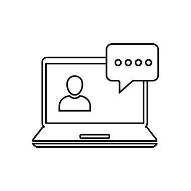 Çevrimiçi sınıf taslak simgesi giyin. Çevrimiçi buluşma eğitimi. Sanal öğrenme kursu. Öğretmen sınıfın akış oyuncusuyla konuşuyor. Beyaz arkaplan EPS10 üzerinde düzenlenebilir vuruş vektör çizimi tasarımı