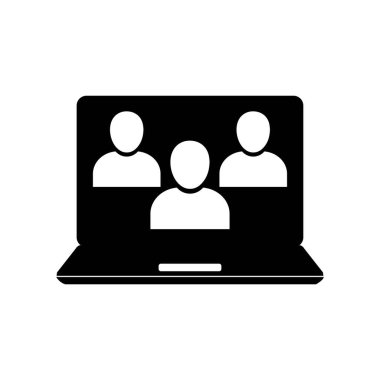 Çevrimiçi buluşma simgesi. Takım çalışması işbirliği ile takım işi toplantısı. İş kurma iletişimi. Mesafeli çalışma grubu. Piktogram düz. Beyaz arkaplan EPS 10 üzerinde Vektör illüstrasyon Tasarımı