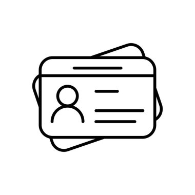 Kimlik kartı simgesi. Sürücü ehliyeti, internet sitesi, afiş ve grafik tasarım unsurları için personel kimlik kartı sembolü. Beyaz arka planda izole edilmiş. vektör illüstrasyonu