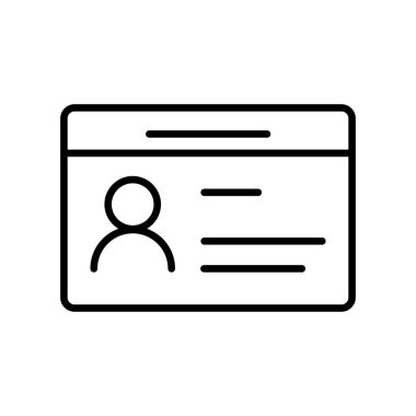 Kimlik kartı simgesi. Sürücü ehliyeti, internet sitesi, afiş ve grafik tasarım unsurları için personel kimlik kartı sembolü. Beyaz arka planda izole edilmiş. vektör illüstrasyonu