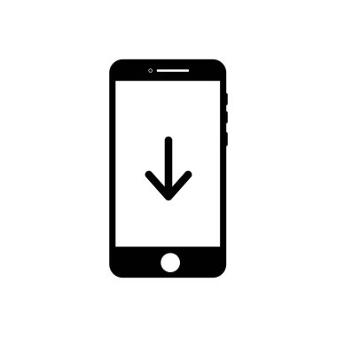 Akıllı telefon simgesini beyaz arkaplanda siyah düz tasarım olarak indir, Dosya indirme ekranda
