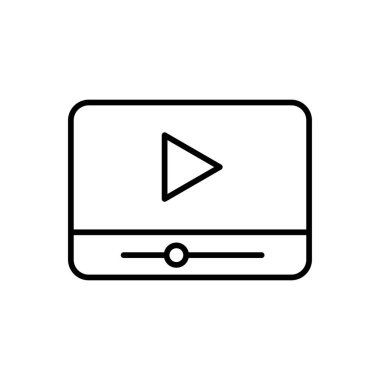 Düz siyah çizgi biçiminde video çokluortam simgesi, beyaz arkaplanda izole